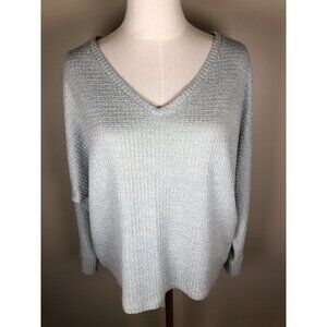 Anthropologie Textured Knit V neck 3/4 Dolman Sleeve Light Green Top Size M